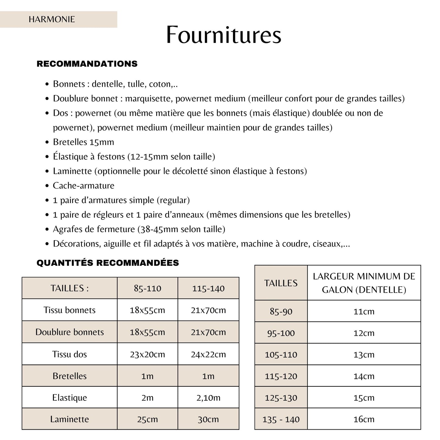 Patron PDF (A4) - Soutien-gorge HARMONIE