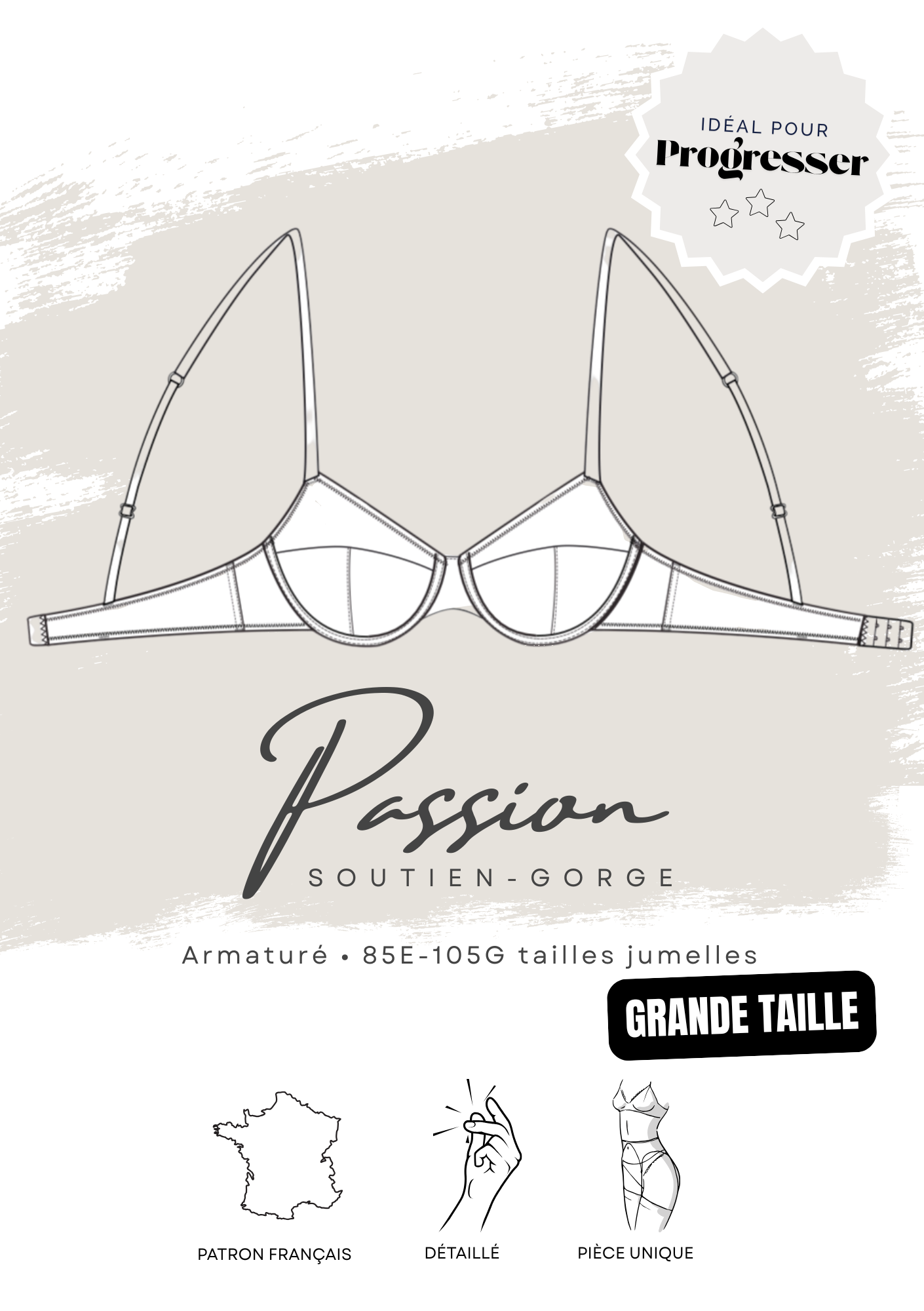 Patron PDF (A4) - Soutien-gorge PASSION (grande taille)