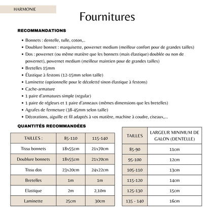 Patron PDF (A4) - Soutien-gorge HARMONIE