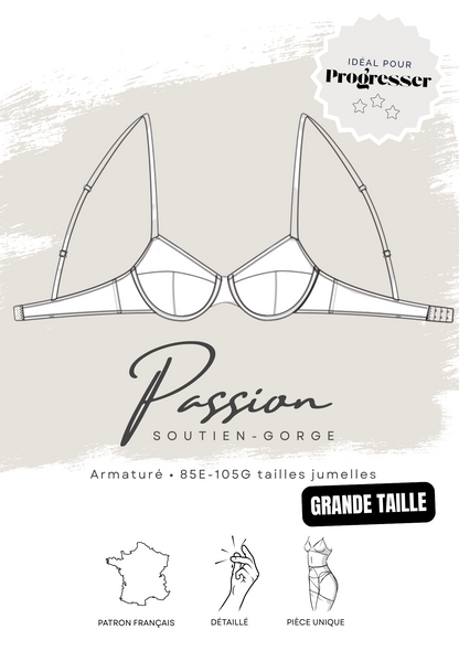 Patron PDF (A4) - Soutien-gorge PASSION (grande taille)