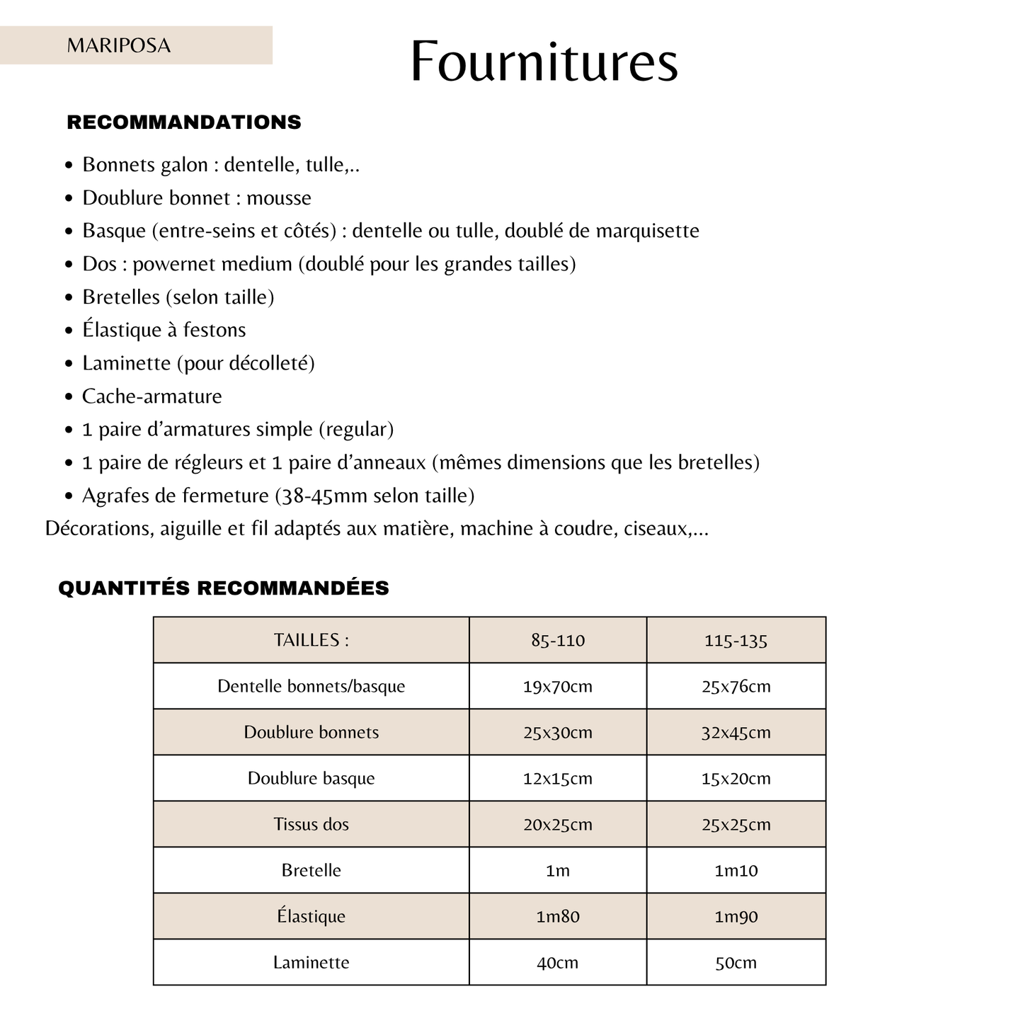 Patron PDF (A4) - Soutien-gorge MARIPOSA