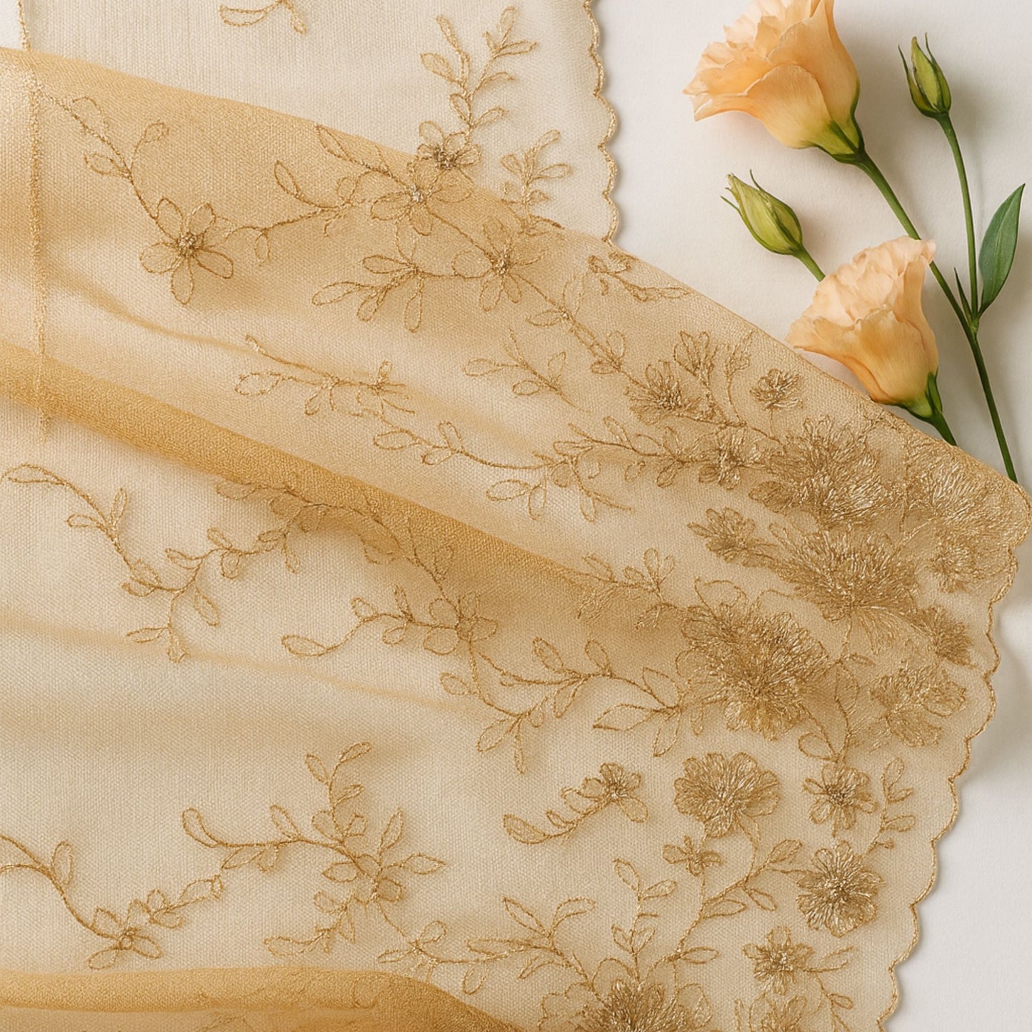 Tulle brodé - Champagne